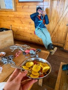 on-ground technical mountaineering classes at refuge before climbing